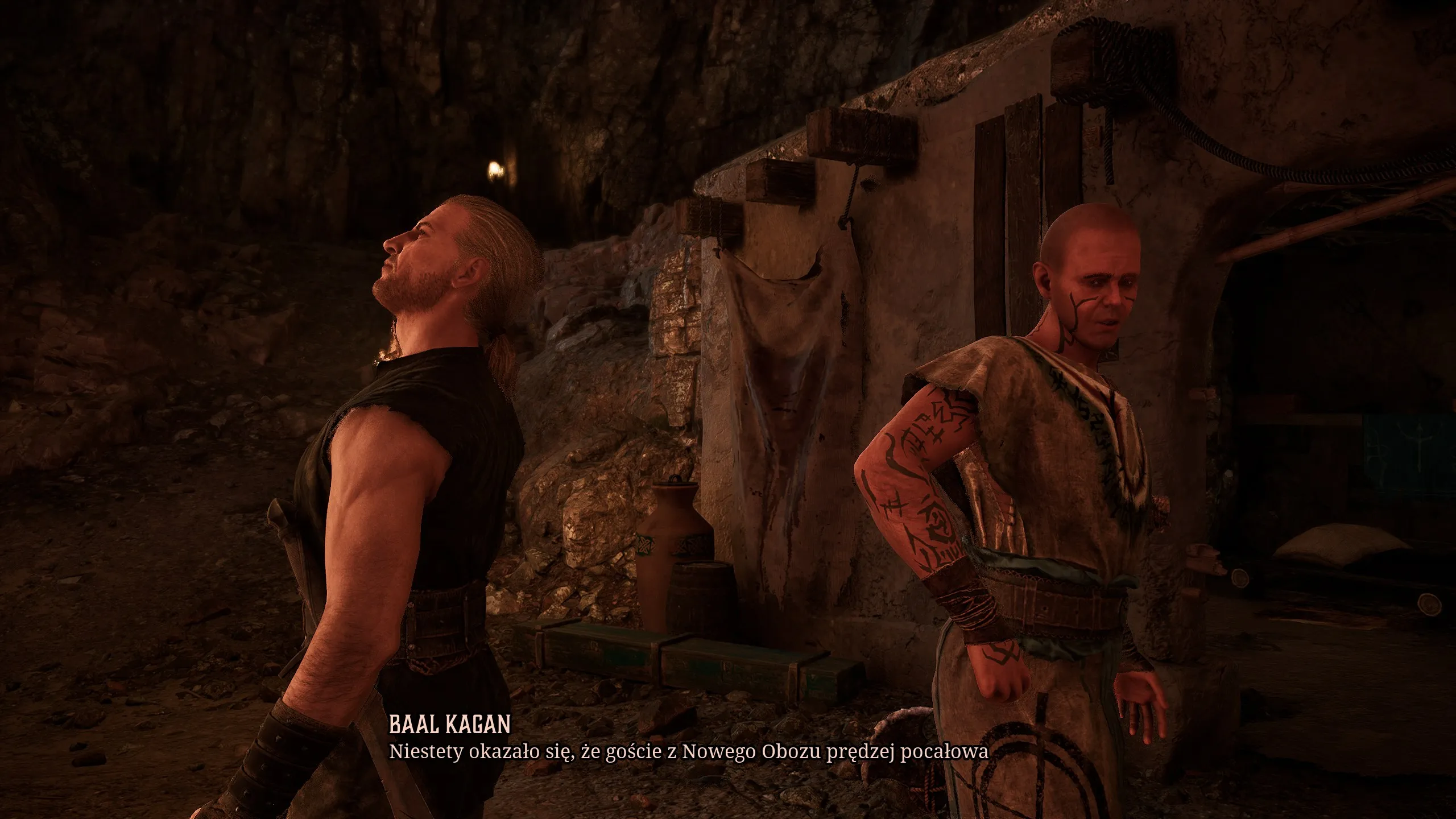 Two characters talking while facing backwards to each other